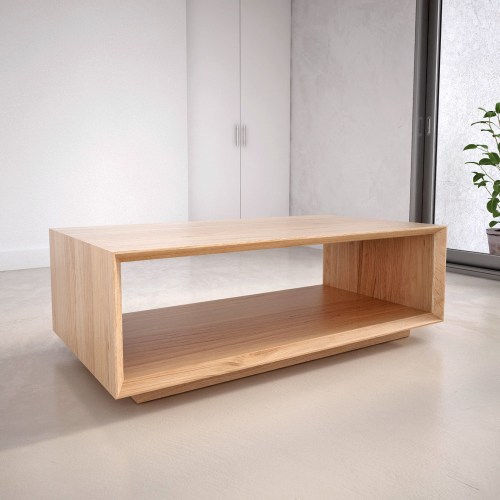 Tömörfa dohányzóasztal - modern kivitel, nyitott téglatest forma